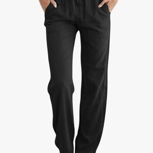 Womens Casual Linen High Waist Pants Drawstring Loose Fit- New